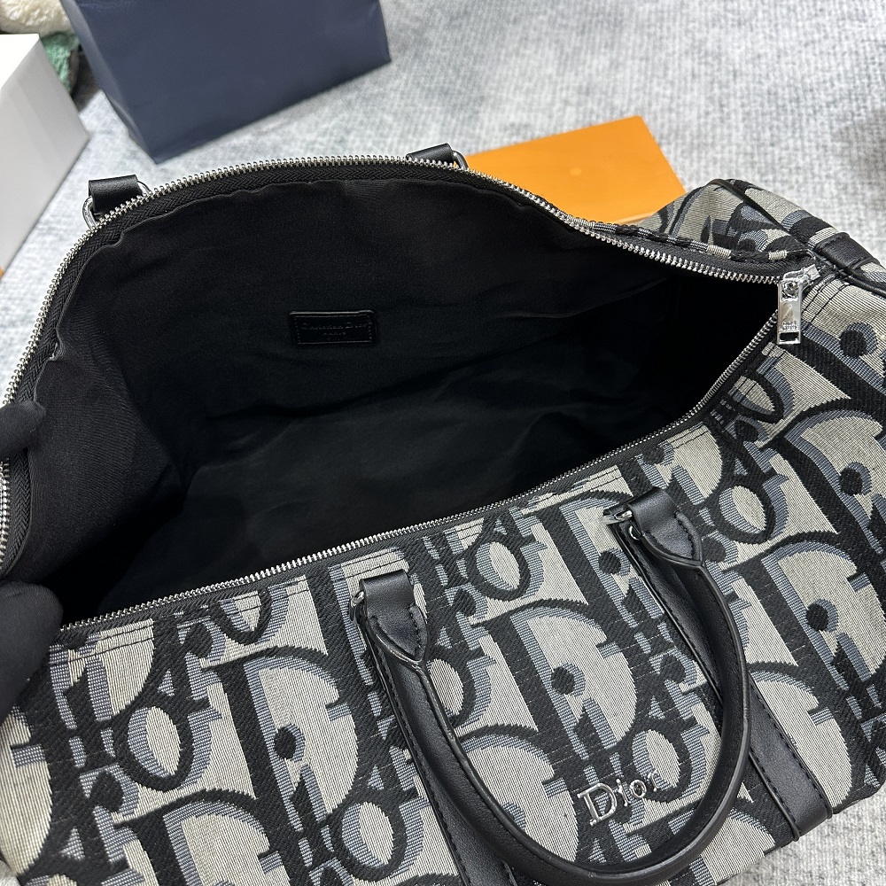 Túi trống du lịch Dior CD Trắng họa tiết logo chữ Đen full size 50cm Like Auth Fullbox phụ kiện PLD